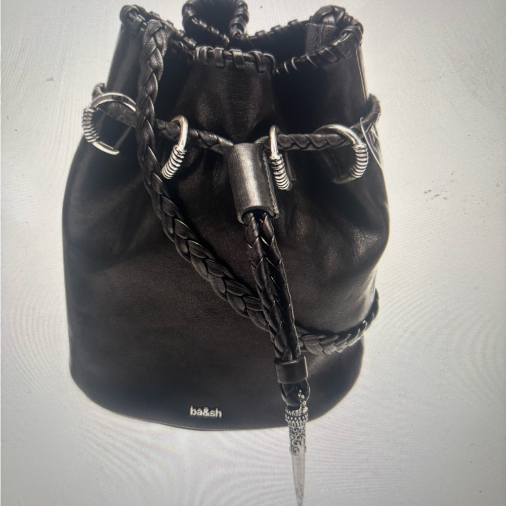 ba&sh Black Leather Hobo Bag with Chain Details